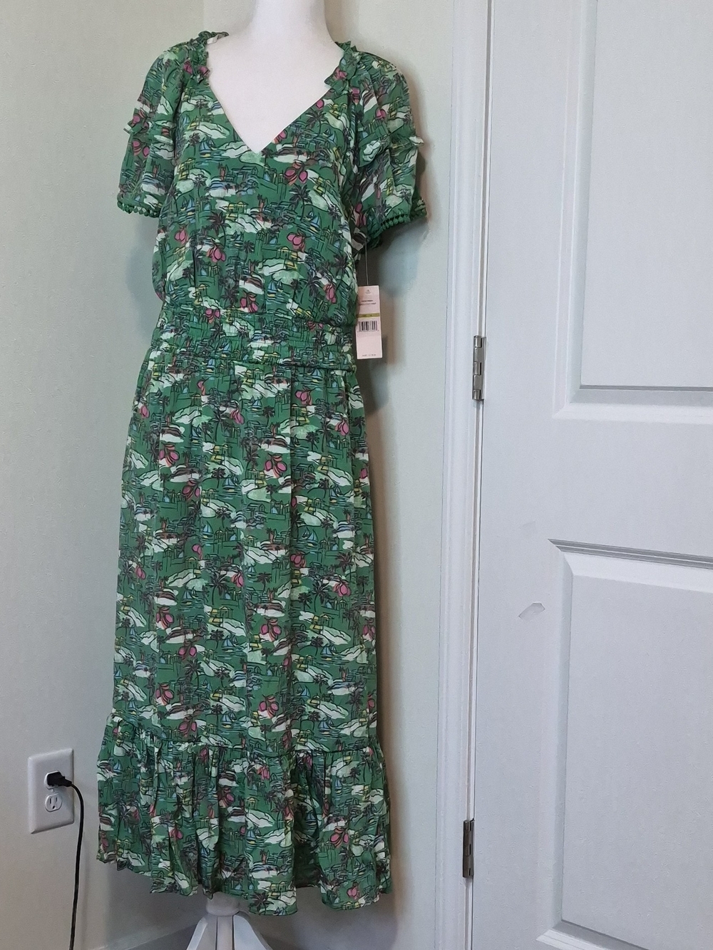 Nannette Green Floral Maxi Dress with Pink Accents